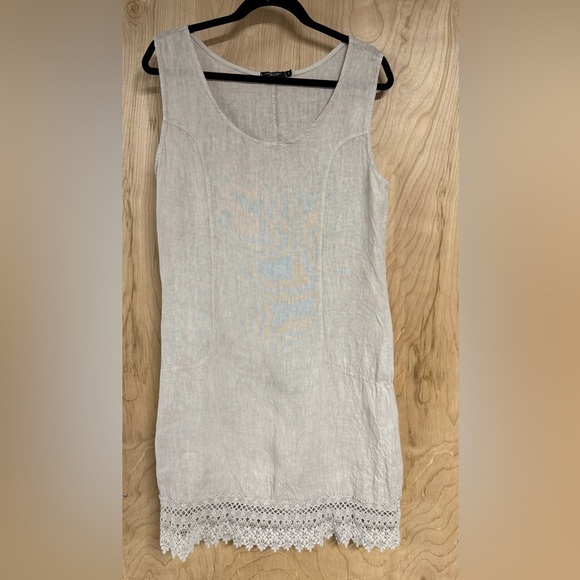 lungo l’arno Dresses & Skirts - Lungo L'arno Linen Midi Dress Size Medium Lace Trim Lagenlook Boho made in Italy